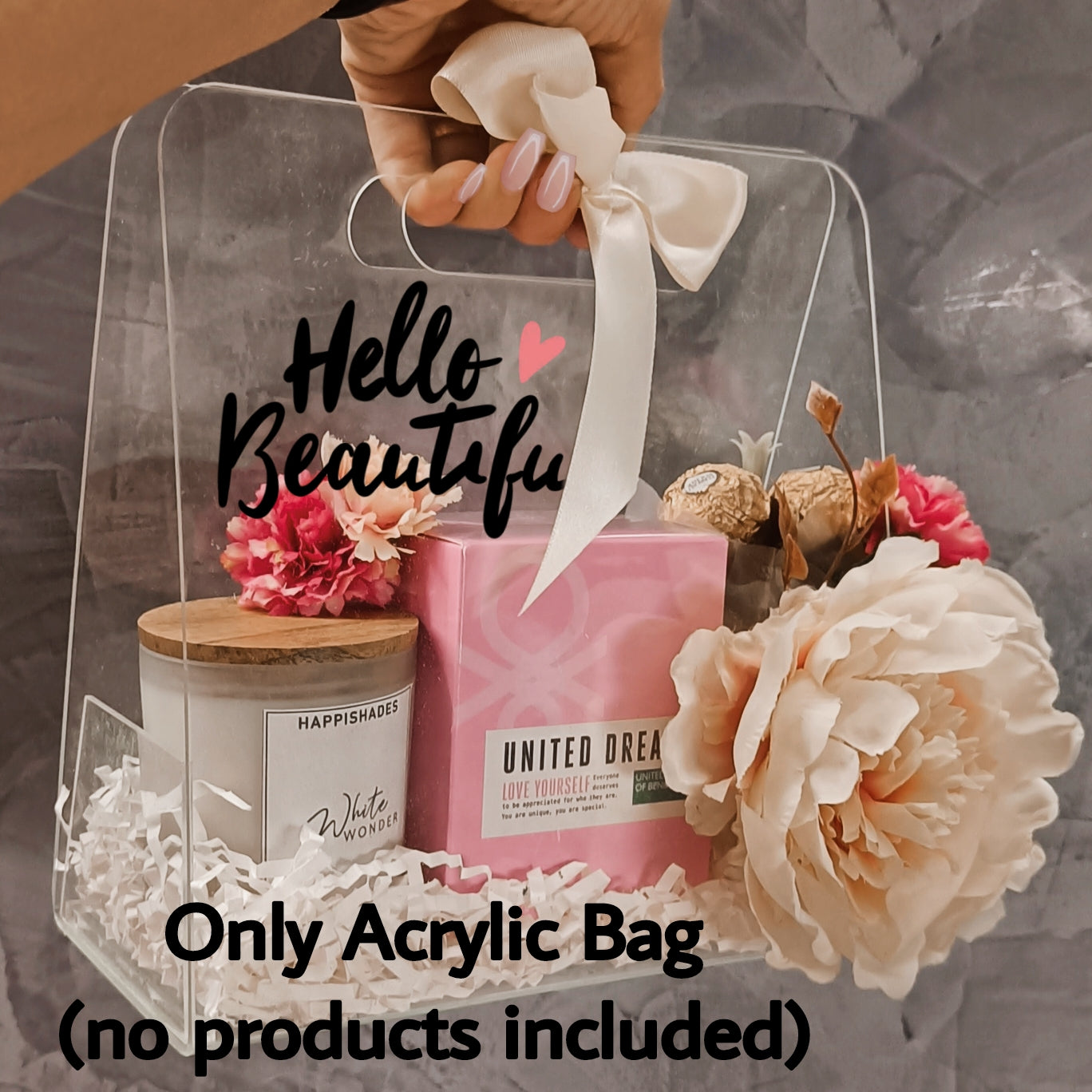 Acrylic Gift Hamper Bag 9 x 9 x 4 Inches - Only Hamper Bag