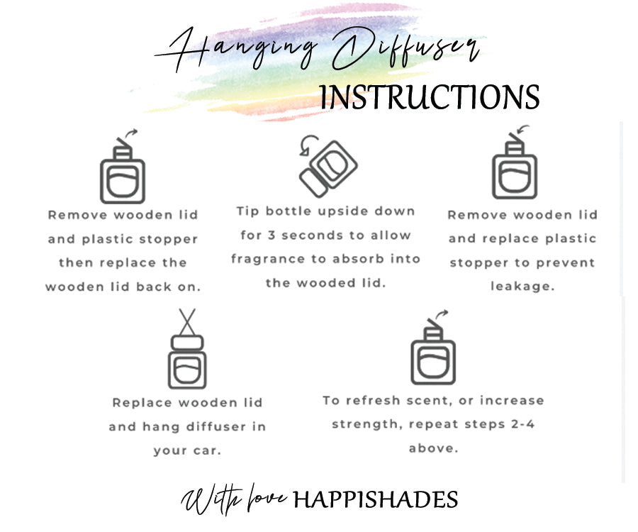 Happishades Aroma Diffuser, Air Freshener, Hanging Perfume | Luxury Air Freshener for cars, indoors | Freshener with Essential oil Fragrances | 10 ml Diffuser bottle