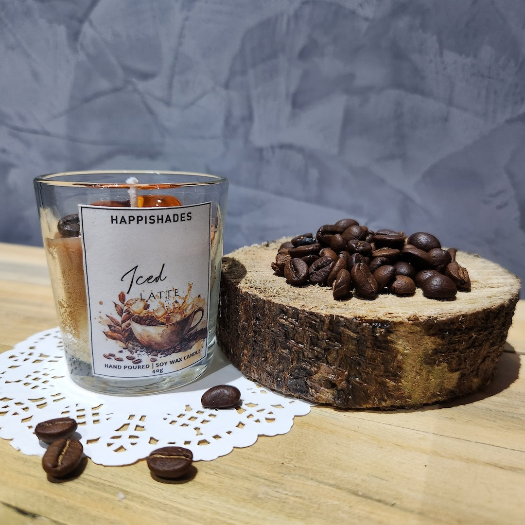 Happishades Iced Coffee Latte Scented Candle Clear Glass Scented Soy Wax Candle Aromatic Cold Coffee Fragrance | Unique Gift | Home Décor