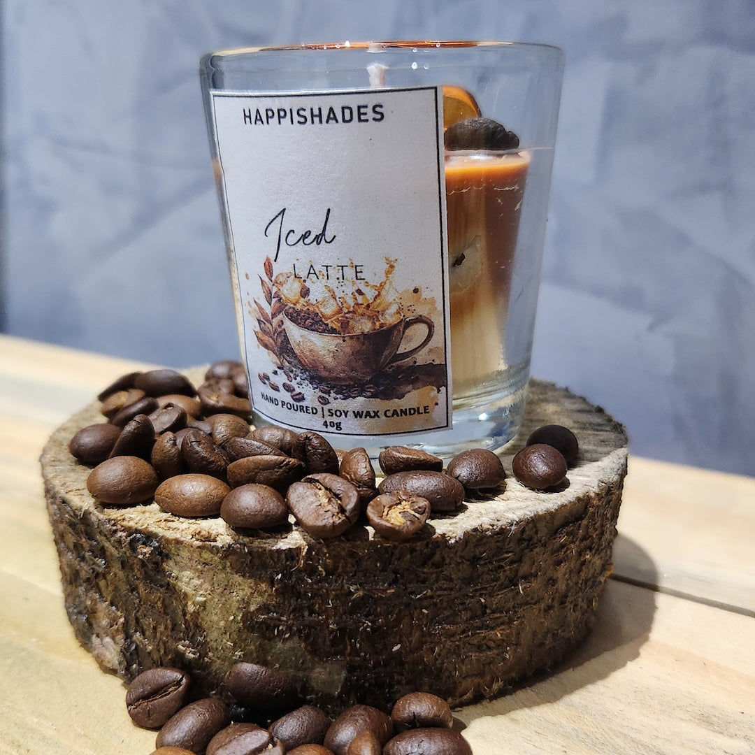 Happishades Iced Coffee Latte Scented Candle Clear Glass Scented Soy Wax Candle Aromatic Cold Coffee Fragrance | Unique Gift | Home Décor