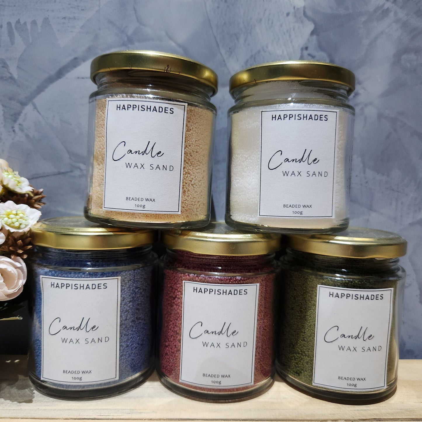 Happishades Scented Pearl Wax Candle Set - 100g, Floating Candle with 10 Cotton Wicks, Reusable Jar | DIY Candle | Beaded, Granulated Sand Wax for Home Decor, Wedding, Festival, Gift