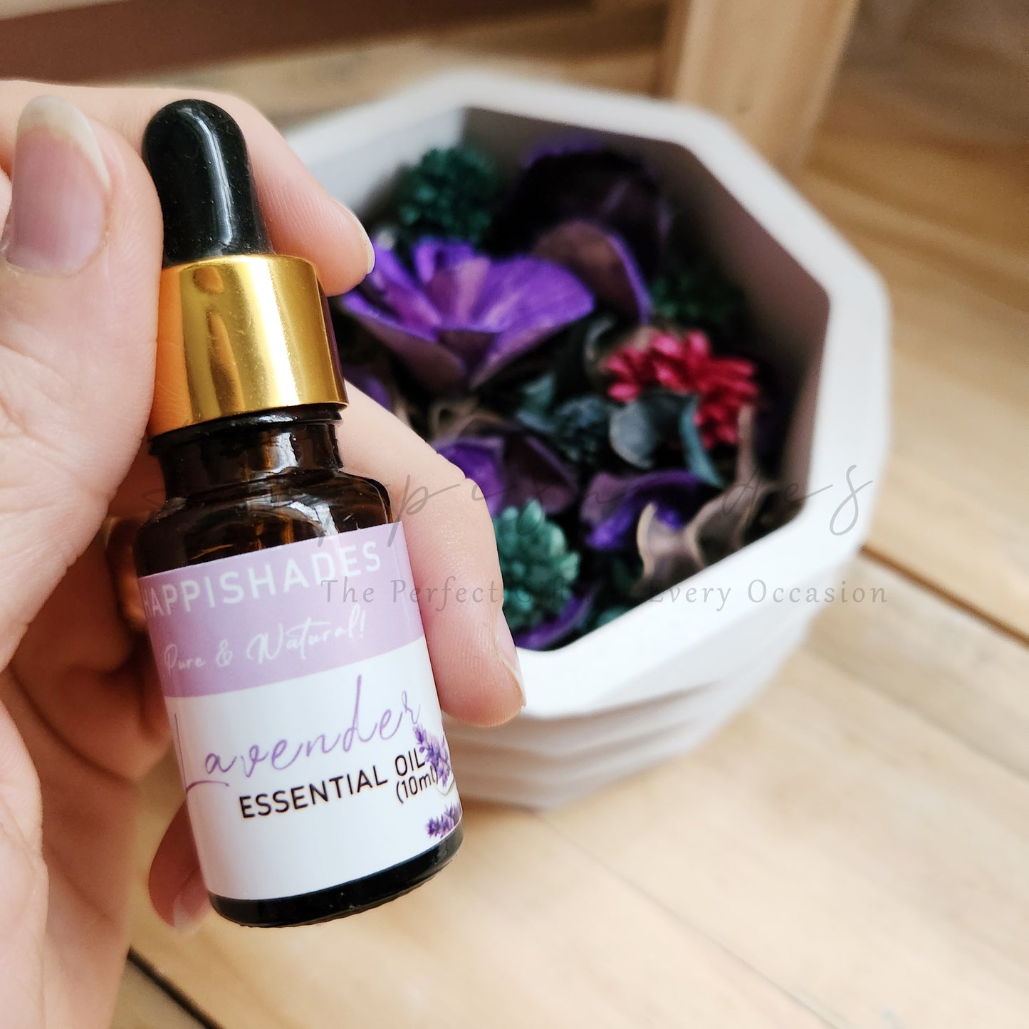 Happishades Decorative Potpourri Gift Set with Bowl, 50g Dried Flowers and 10ml Essential Oil (Potpourri refresher)