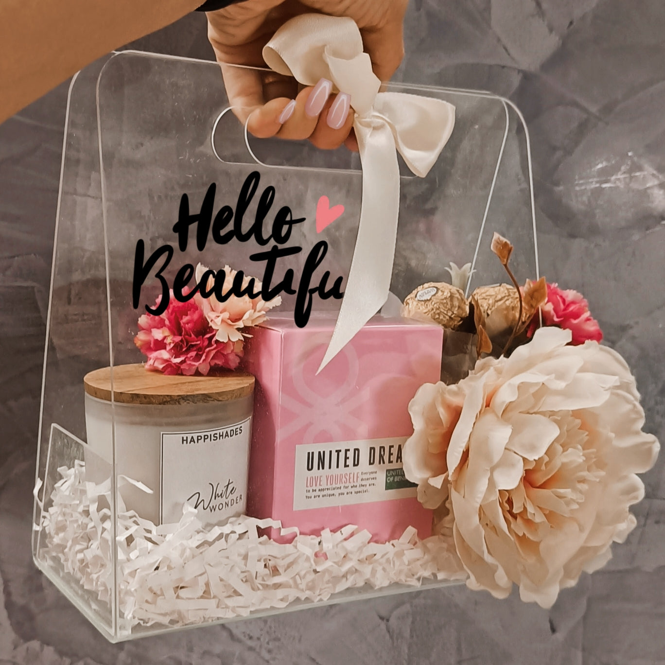 Acrylic Gift Hamper Bag 9 x 9 x 4 Inches - Only Hamper Bag