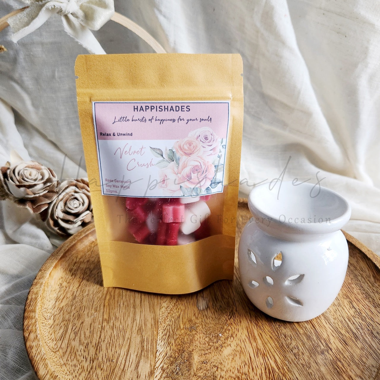 Happishades Premium Scented Wax Melts - 50 Grams | Natural Soy Wax, Vegan, Essential Oil Infused | 100-150 Hrs Scent Time | Safe, Smoke-Free, Easy to Use