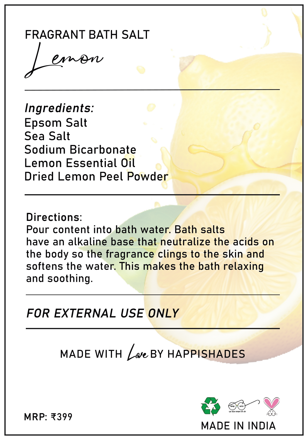 Happishades Bath Salt | For Body & Foot Spa, Calming, Relaxing, Muscle Aches Pain Relief, Aromatherapy | Pure & Natural Epsom, Sea Salt, Botanicals & Essential Oils - 200 grams