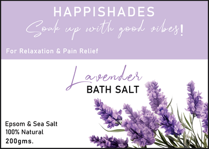 Happishades Bath Salt | For Body & Foot Spa, Calming, Relaxing, Muscle Aches Pain Relief, Aromatherapy | Pure & Natural Epsom, Sea Salt, Botanicals & Essential Oils - 200 grams