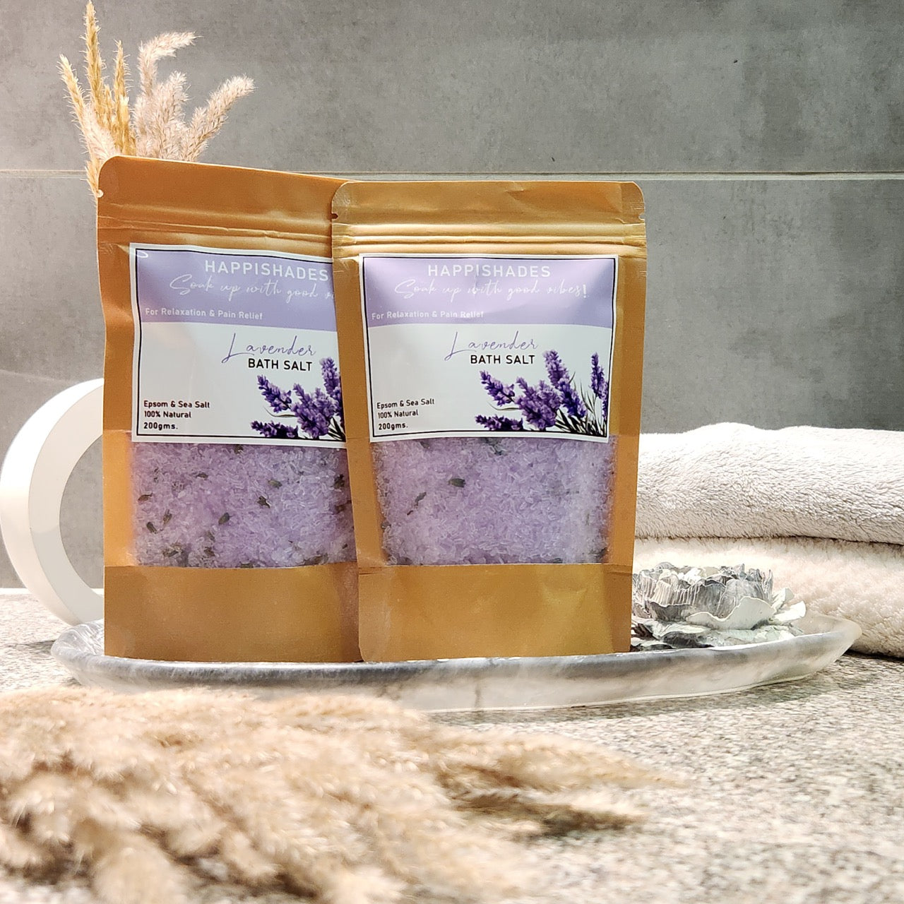 Happishades Bath Salt | For Body & Foot Spa, Calming, Relaxing, Muscle Aches Pain Relief, Aromatherapy | Pure & Natural Epsom, Sea Salt, Botanicals & Essential Oils - 200 grams