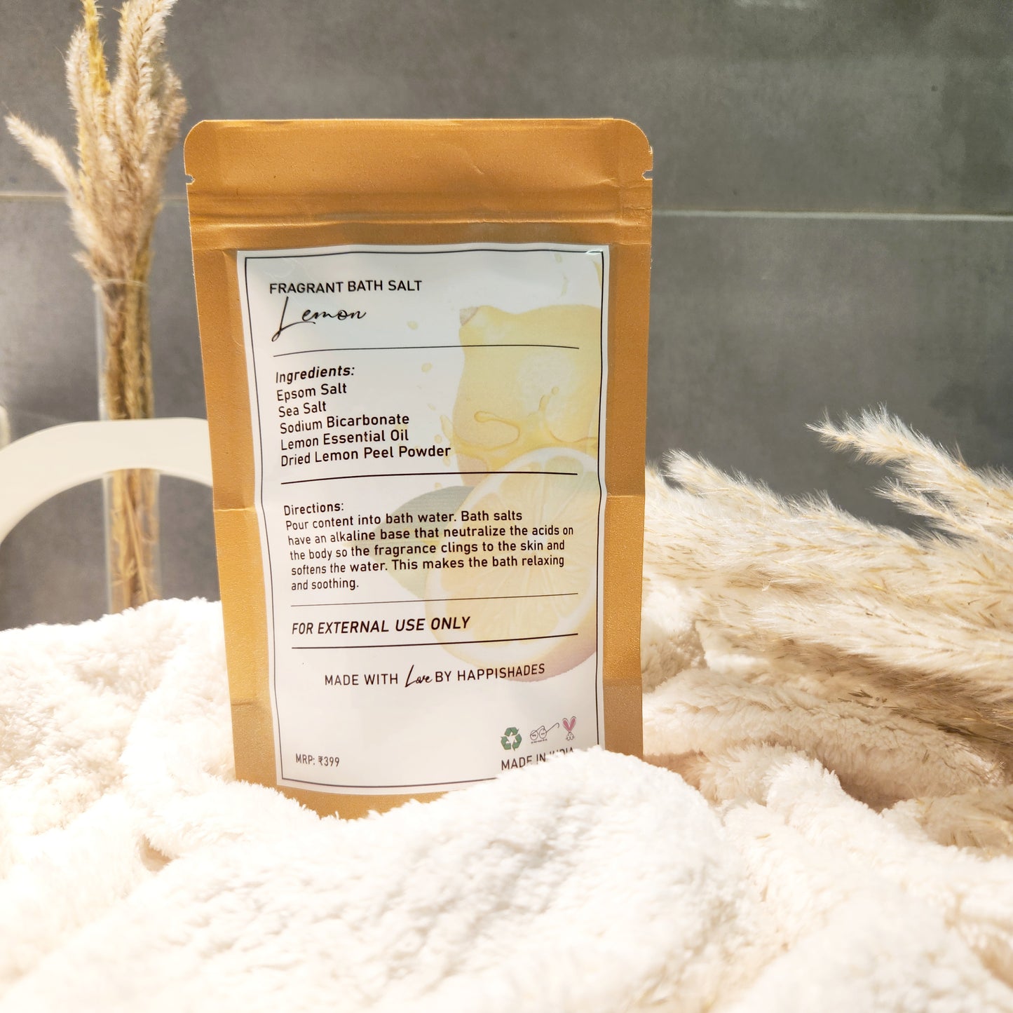 Happishades Bath Salt | For Body & Foot Spa, Calming, Relaxing, Muscle Aches Pain Relief, Aromatherapy | Pure & Natural Epsom, Sea Salt, Botanicals & Essential Oils - 200 grams