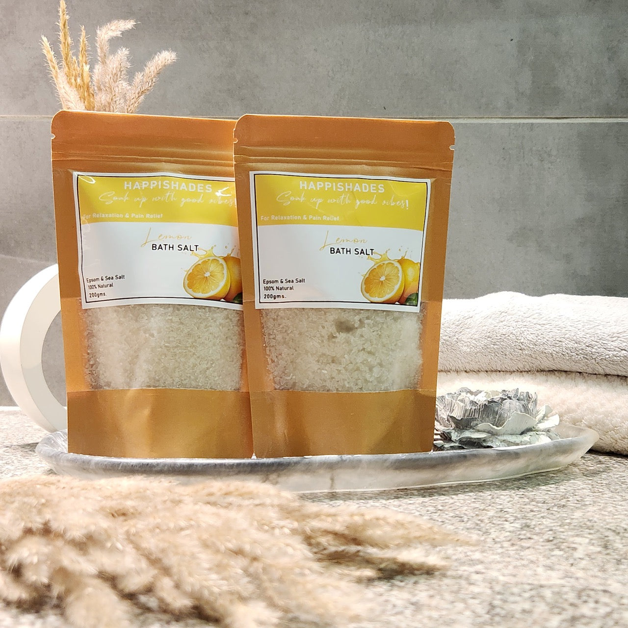 Happishades Bath Salt | For Body & Foot Spa, Calming, Relaxing, Muscle Aches Pain Relief, Aromatherapy | Pure & Natural Epsom, Sea Salt, Botanicals & Essential Oils - 200 grams