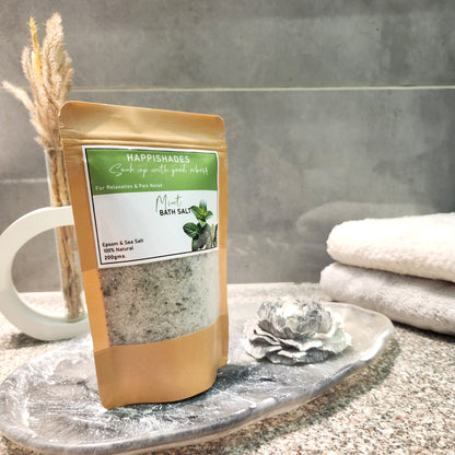 Happishades Bath Salt | For Body & Foot Spa, Calming, Relaxing, Muscle Aches Pain Relief, Aromatherapy | Pure & Natural Epsom, Sea Salt, Botanicals & Essential Oils - 200 grams