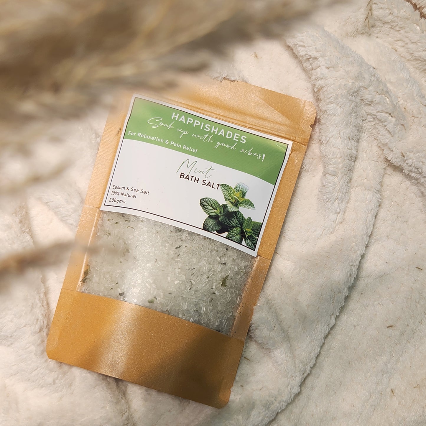Happishades Bath Salt | For Body & Foot Spa, Calming, Relaxing, Muscle Aches Pain Relief, Aromatherapy | Pure & Natural Epsom, Sea Salt, Botanicals & Essential Oils - 200 grams