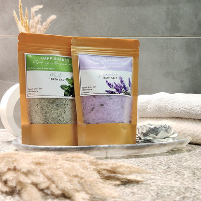Happishades Bath Salt | For Body & Foot Spa, Calming, Relaxing, Muscle Aches Pain Relief, Aromatherapy | Pure & Natural Epsom, Sea Salt, Botanicals & Essential Oils - 200 grams
