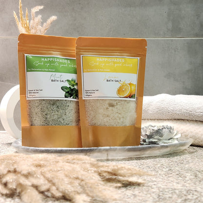 Happishades Bath Salt | For Body & Foot Spa, Calming, Relaxing, Muscle Aches Pain Relief, Aromatherapy | Pure & Natural Epsom, Sea Salt, Botanicals & Essential Oils - 200 grams