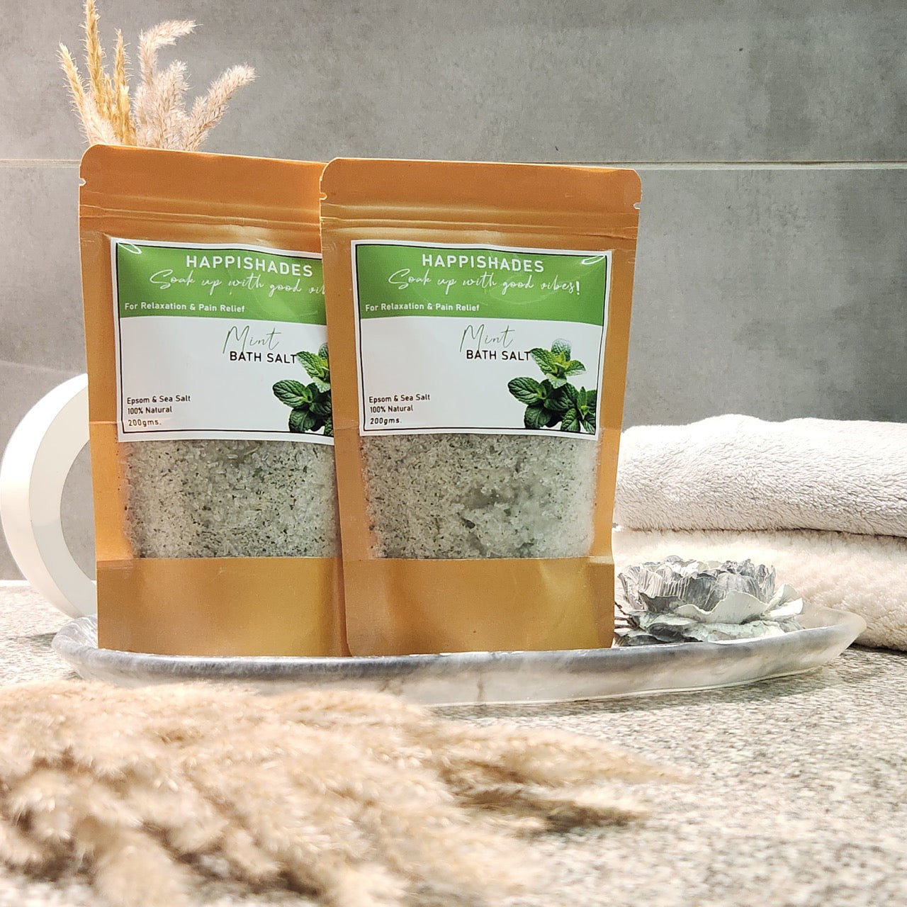 Happishades Bath Salt | For Body & Foot Spa, Calming, Relaxing, Muscle Aches Pain Relief, Aromatherapy | Pure & Natural Epsom, Sea Salt, Botanicals & Essential Oils - 200 grams
