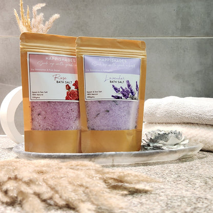 Happishades Bath Salt | For Body & Foot Spa, Calming, Relaxing, Muscle Aches Pain Relief, Aromatherapy | Pure & Natural Epsom, Sea Salt, Botanicals & Essential Oils - 200 grams