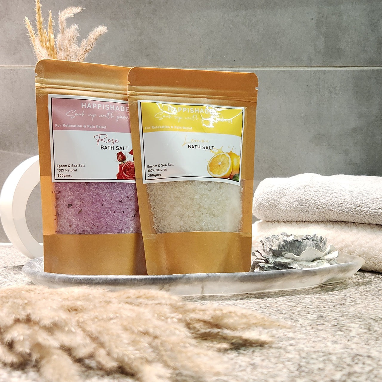 Happishades Bath Salt | For Body & Foot Spa, Calming, Relaxing, Muscle Aches Pain Relief, Aromatherapy | Pure & Natural Epsom, Sea Salt, Botanicals & Essential Oils - 200 grams