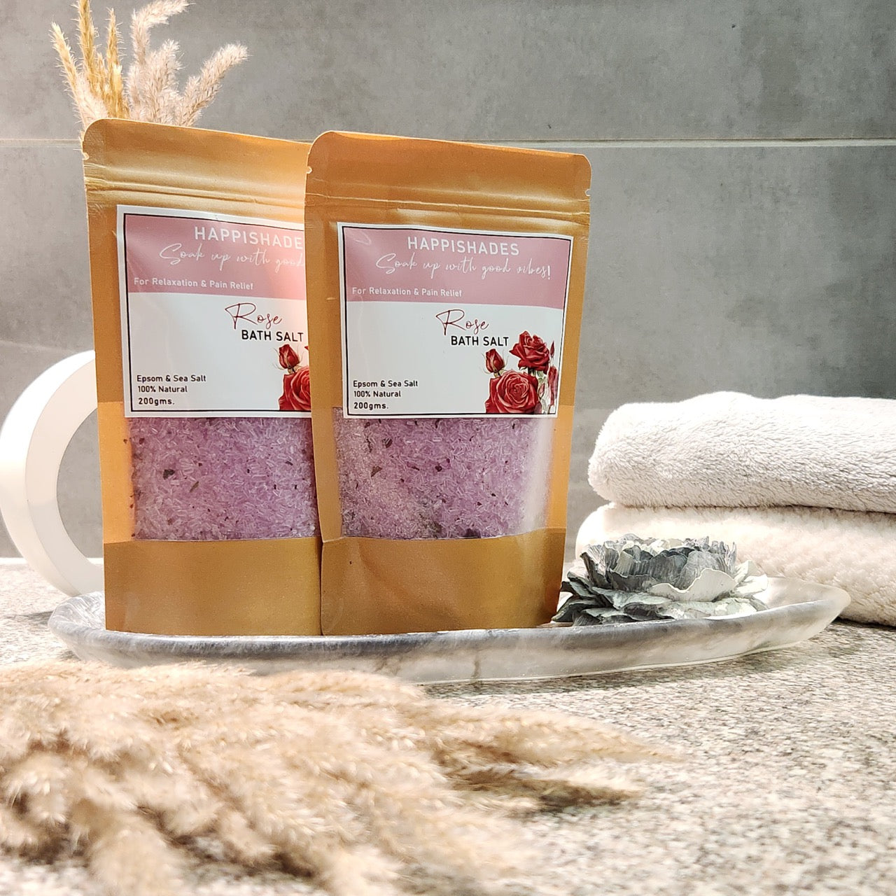 Happishades Bath Salt | For Body & Foot Spa, Calming, Relaxing, Muscle Aches Pain Relief, Aromatherapy | Pure & Natural Epsom, Sea Salt, Botanicals & Essential Oils - 200 grams
