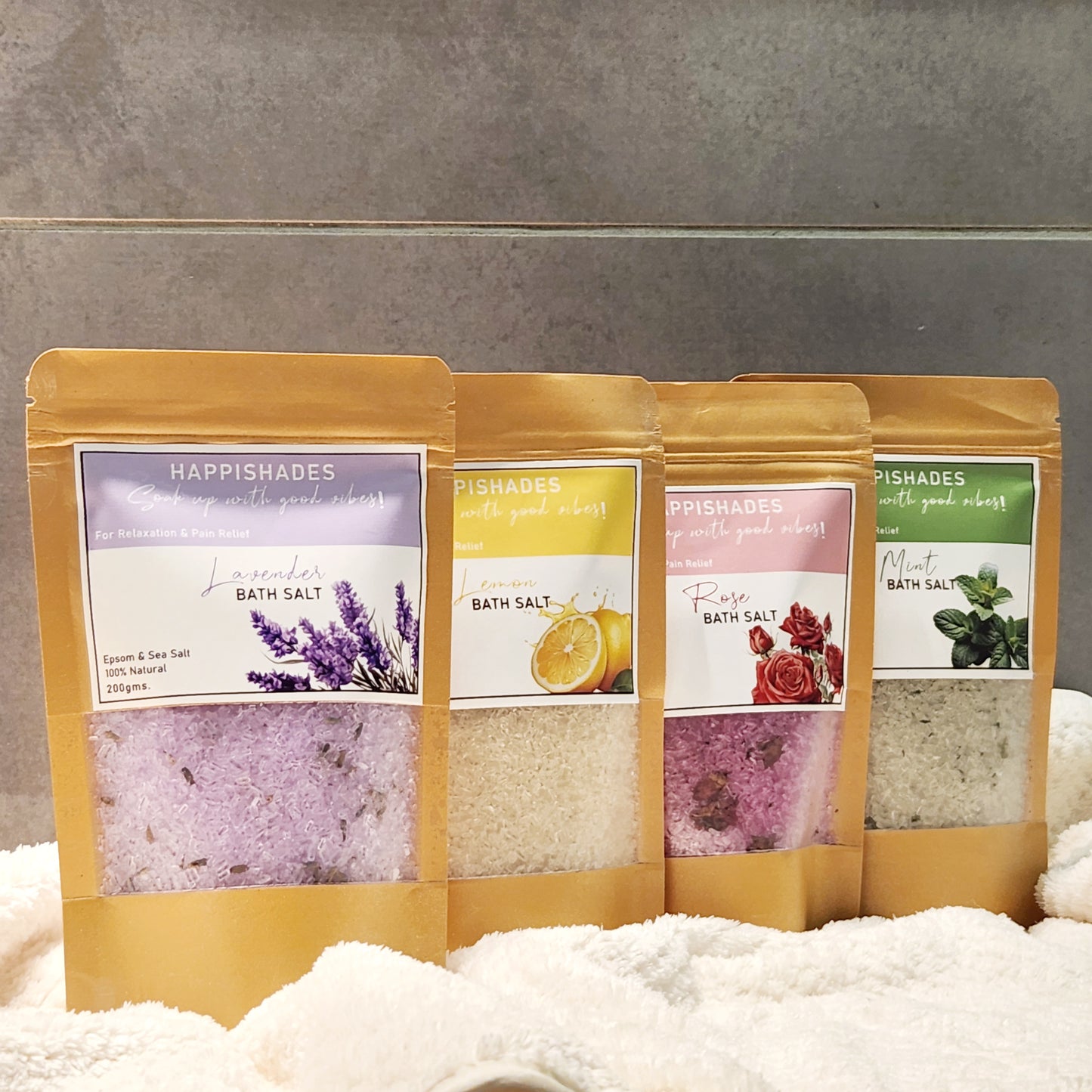 Happishades Bath Salt | For Body & Foot Spa, Calming, Relaxing, Muscle Aches Pain Relief, Aromatherapy | Pure & Natural Epsom, Sea Salt, Botanicals & Essential Oils - 200 grams