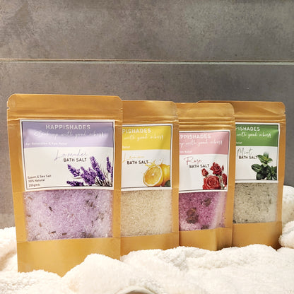 Happishades Bath Salt | For Body & Foot Spa, Calming, Relaxing, Muscle Aches Pain Relief, Aromatherapy | Pure & Natural Epsom, Sea Salt, Botanicals & Essential Oils - 200 grams