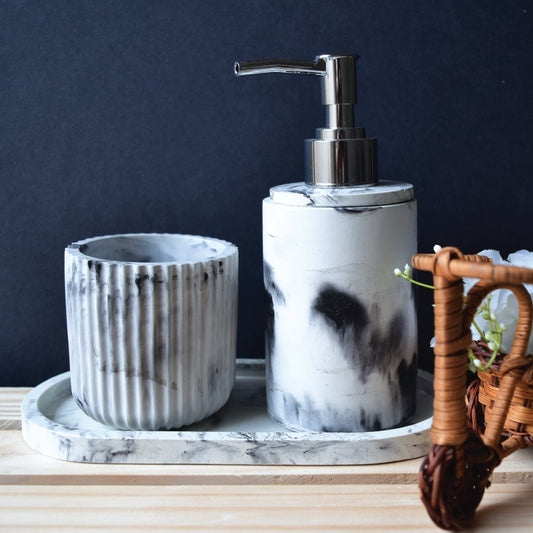 Bathroom Set of Tray, Soap Dispenser and Brush Holder