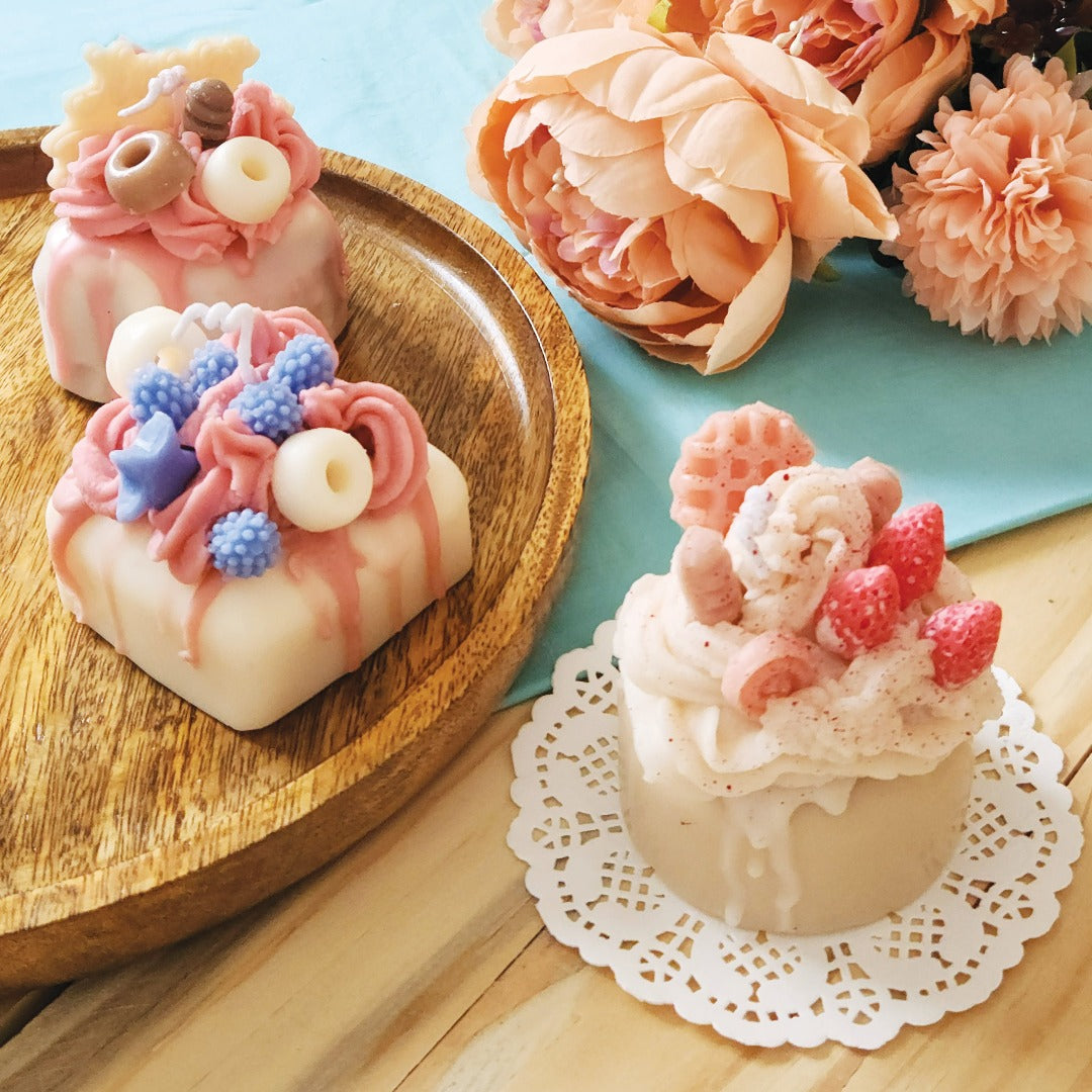 Scented Frosted Cake Candles with Blueberries, strawberry and donuts