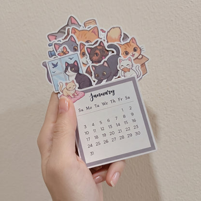 Happishades Pet Kitty Themed 2027 Desk Calendar with Wooden Display Easel