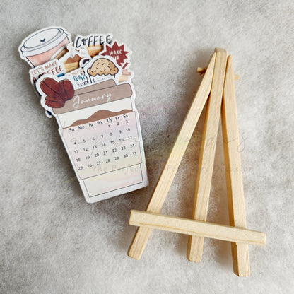 "Let's Make A Coffee" Desk Calendar | Cute Coffee Cup & Pastry Theme | Mini Monthly Flip Calendar for Office & Home Decor