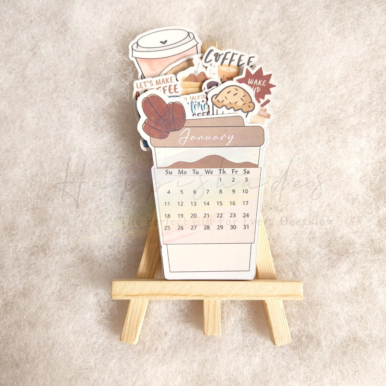 "Let's Make A Coffee" Desk Calendar | Cute Coffee Cup & Pastry Theme | Mini Monthly Flip Calendar for Office & Home Decor