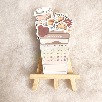 "Let's Make A Coffee" Desk Calendar | Cute Coffee Cup & Pastry Theme | Mini Monthly Flip Calendar for Office & Home Decor