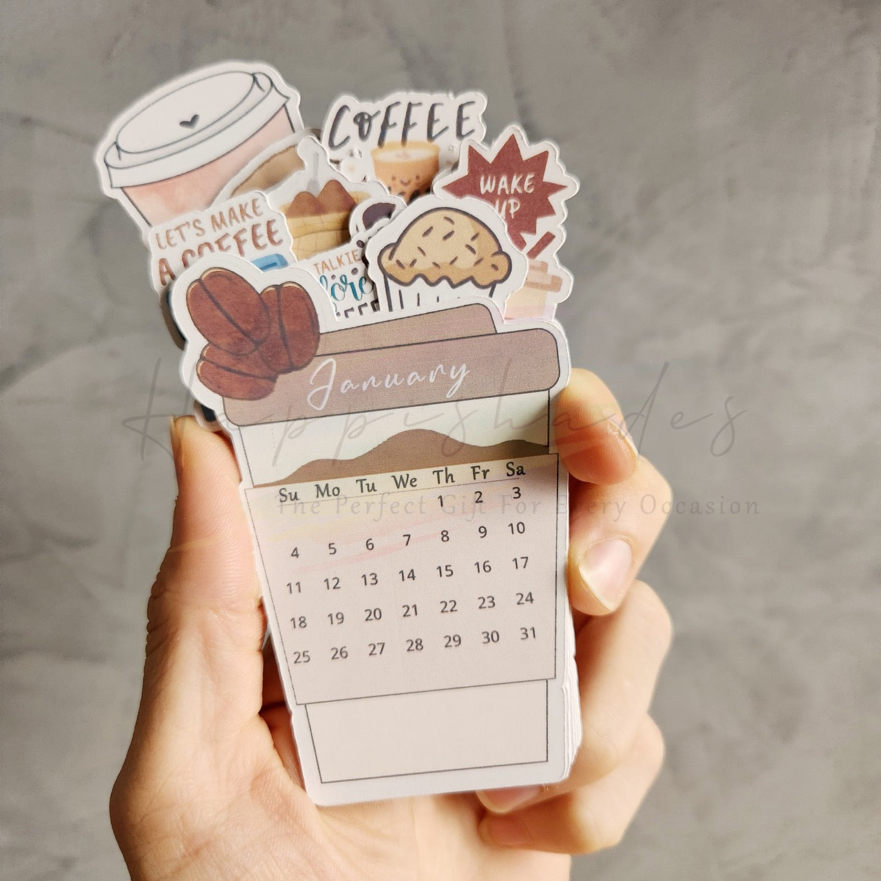 "Let's Make A Coffee" Desk Calendar | Cute Coffee Cup & Pastry Theme | Mini Monthly Flip Calendar for Office & Home Decor