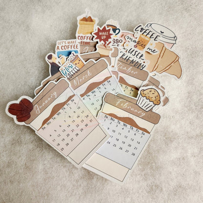 "Let's Make A Coffee" Desk Calendar | Cute Coffee Cup & Pastry Theme | Mini Monthly Flip Calendar for Office & Home Decor