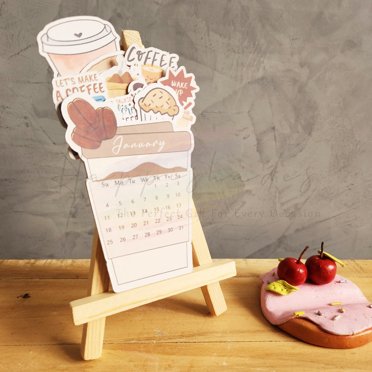 "Let's Make A Coffee" Desk Calendar | Cute Coffee Cup & Pastry Theme | Mini Monthly Flip Calendar for Office & Home Decor