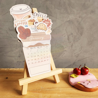 "Let's Make A Coffee" Desk Calendar | Cute Coffee Cup & Pastry Theme | Mini Monthly Flip Calendar for Office & Home Decor