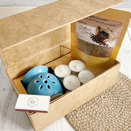 Happishades Aroma Diffuser Gift Set - Ceramic Diffuser, Scented Wax melts and 4 Tea light Candles in a Gift Hamper Box
