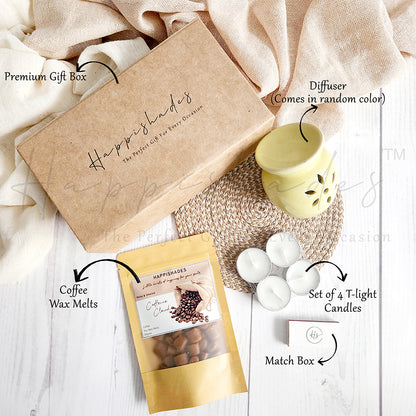 Happishades Aroma Diffuser Gift Set - Ceramic Diffuser, Scented Wax melts and 4 Tea light Candles in a Gift Hamper Box