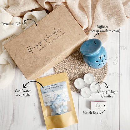 Happishades Aroma Diffuser Gift Set - Ceramic Diffuser, Scented Wax melts and 4 Tea light Candles in a Gift Hamper Box