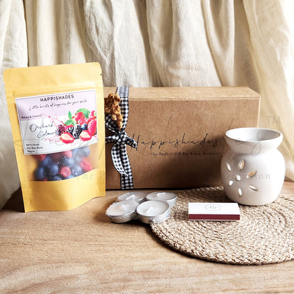 Happishades Aroma Diffuser Gift Set - Ceramic Diffuser, Scented Wax melts and 4 Tea light Candles in a Gift Hamper Box