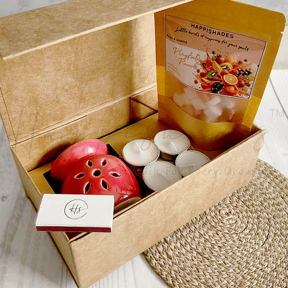 Happishades Aroma Diffuser Gift Set - Ceramic Diffuser, Scented Wax melts and 4 Tea light Candles in a Gift Hamper Box