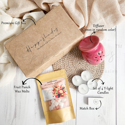Happishades Aroma Diffuser Gift Set - Ceramic Diffuser, Scented Wax melts and 4 Tea light Candles in a Gift Hamper Box