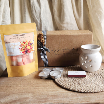 Happishades Aroma Diffuser Gift Set - Ceramic Diffuser, Scented Wax melts and 4 Tea light Candles in a Gift Hamper Box