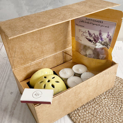 Happishades Aroma Diffuser Gift Set - Ceramic Diffuser, Scented Wax melts and 4 Tea light Candles in a Gift Hamper Box