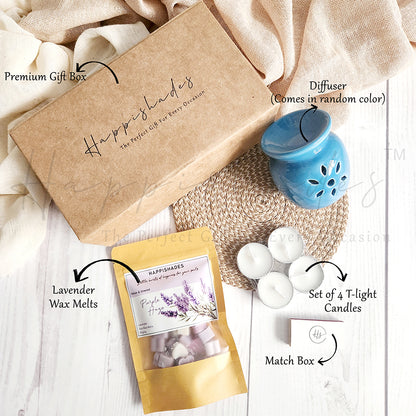Happishades Aroma Diffuser Gift Set - Ceramic Diffuser, Scented Wax melts and 4 Tea light Candles in a Gift Hamper Box