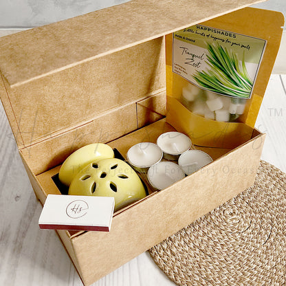 Happishades Aroma Diffuser Gift Set - Ceramic Diffuser, Scented Wax melts and 4 Tea light Candles in a Gift Hamper Box