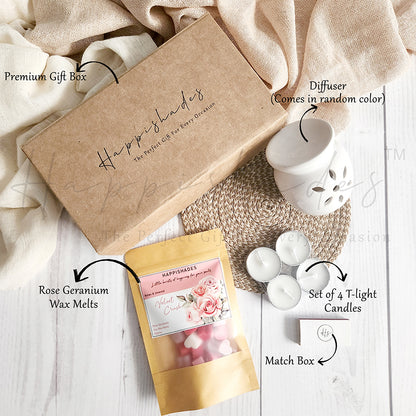 Happishades Aroma Diffuser Gift Set - Ceramic Diffuser, Scented Wax melts and 4 Tea light Candles in a Gift Hamper Box