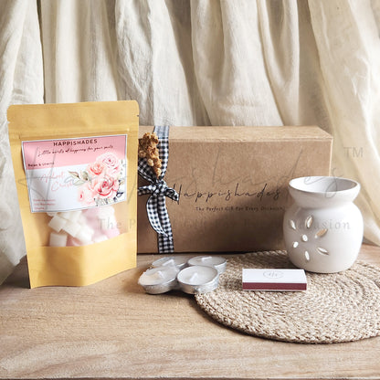 Happishades Aroma Diffuser Gift Set - Ceramic Diffuser, Scented Wax melts and 4 Tea light Candles in a Gift Hamper Box