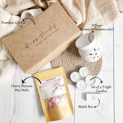 Happishades Aroma Diffuser Gift Set - Ceramic Diffuser, Scented Wax melts and 4 Tea light Candles in a Gift Hamper Box