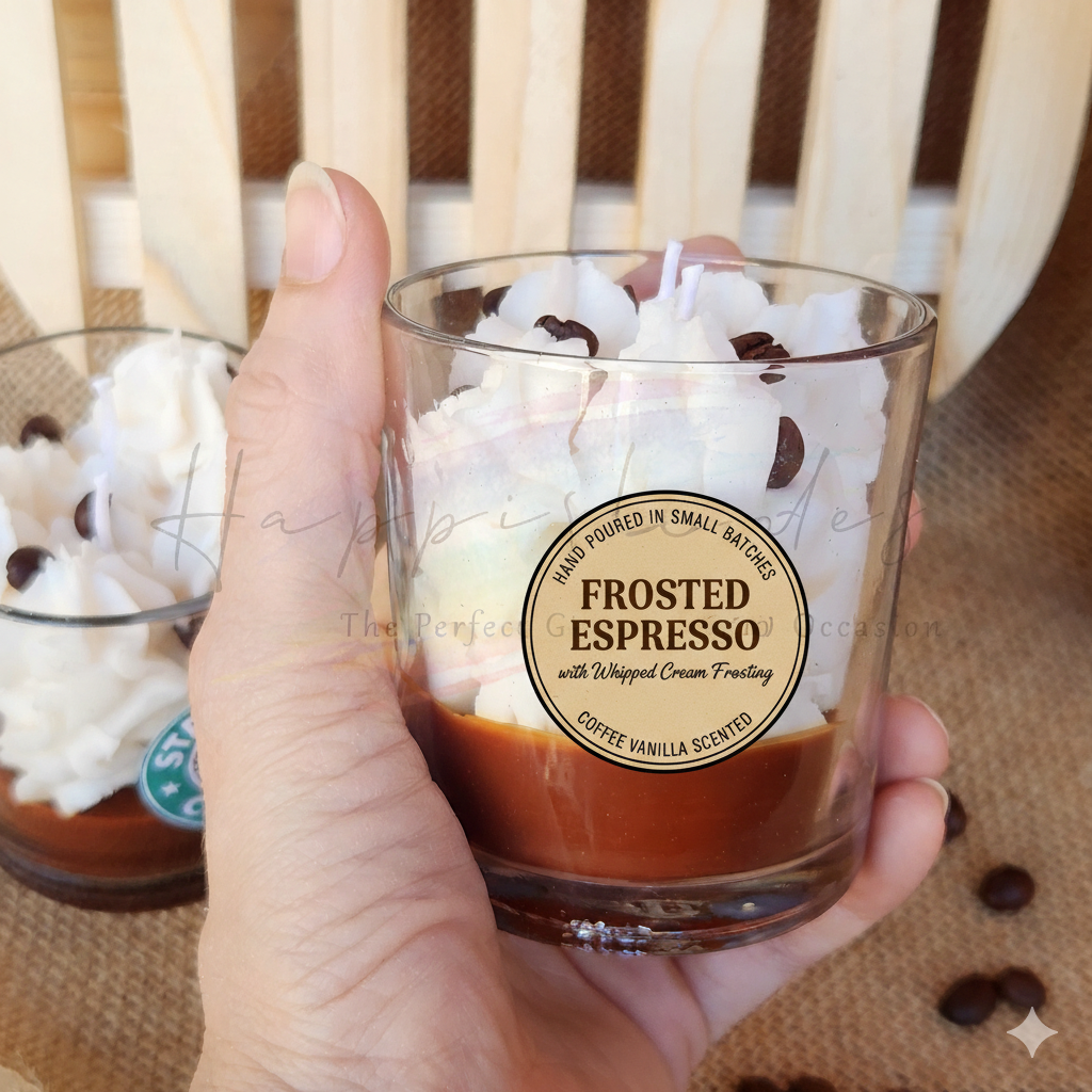 Happishades Decorative Frosted Espresso Coffee Vanilla Scented Candle, Rich Aromatic Coffee Fragrance Candles for Home, Aromatherapy & Gifting | Valentines & Festive Gift, Non Toxic, Vegan
