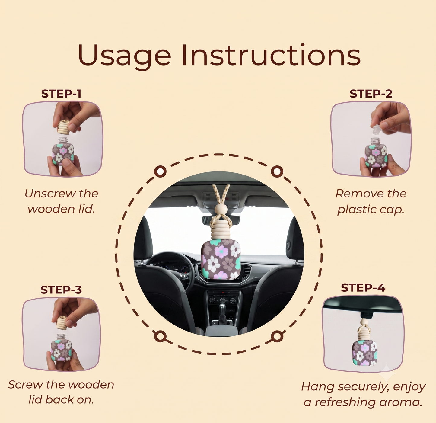 Happishades Aroma Diffuser, Air Freshener, Hanging Perfume | Luxury Air Freshener for cars, indoors | Freshener with Essential oil Fragrances | 10 ml Diffuser bottle