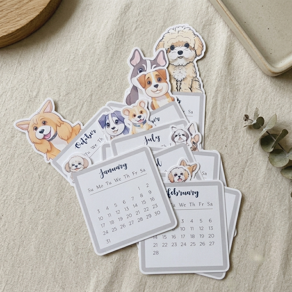 Happishades™ Pet Doggo Themed 2027 Desk Calendar with Wooden Display Easel