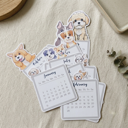 Happishades™ Pet Doggo Themed 2027 Desk Calendar with Wooden Display Easel